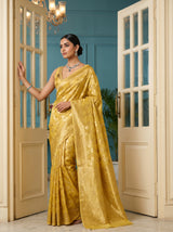 MIMOSA Gold Banarasi Linen Saree — pose 4 styling detail