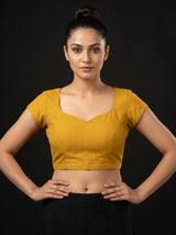 MIMOSA Gold Banarasi Linen Saree — blouse close-up