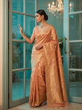MIMOSA Peach Banarasi Linen Saree — pose 8 styling detail