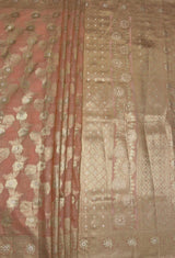 MIMOSA Peach Banarasi Linen Saree — pallu and zari work detail
