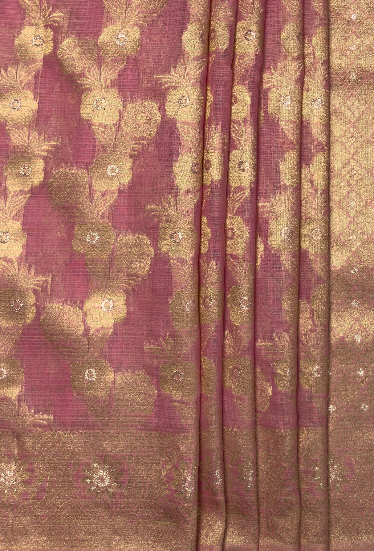 MIMOSA Pink Banarasi Linen Saree — fleets shot full lifestyle
