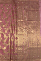 MIMOSA Pink Banarasi Linen Saree — pallu and zari work detail