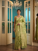 MIMOSA Pista Banarasi Linen Saree — Mannequin Draped View