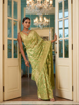 MIMOSA Pista Banarasi Linen Saree — Model Lifestyle Pose