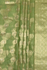MIMOSA Pista Banarasi Linen Saree — fleets shot full lifestyle
