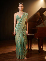 MIMOSA Rama Banarasi Linen Saree — Mannequin Draped View