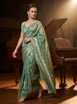 MIMOSA Rama Banarasi Linen Saree — pose 7 styling detail