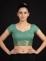 MIMOSA Rama Banarasi Linen Saree — blouse close-up