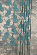 MIMOSA Rama Banarasi Linen Saree — fleets shot full lifestyle