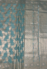 MIMOSA Rama Banarasi Linen Saree — pallu and zari work detail