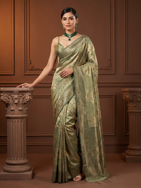MIMOSA Green Banarasi Art Silk Saree — Full View