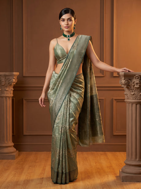 MIMOSA Green Banarasi Art Silk Saree — Close-up of Pallu