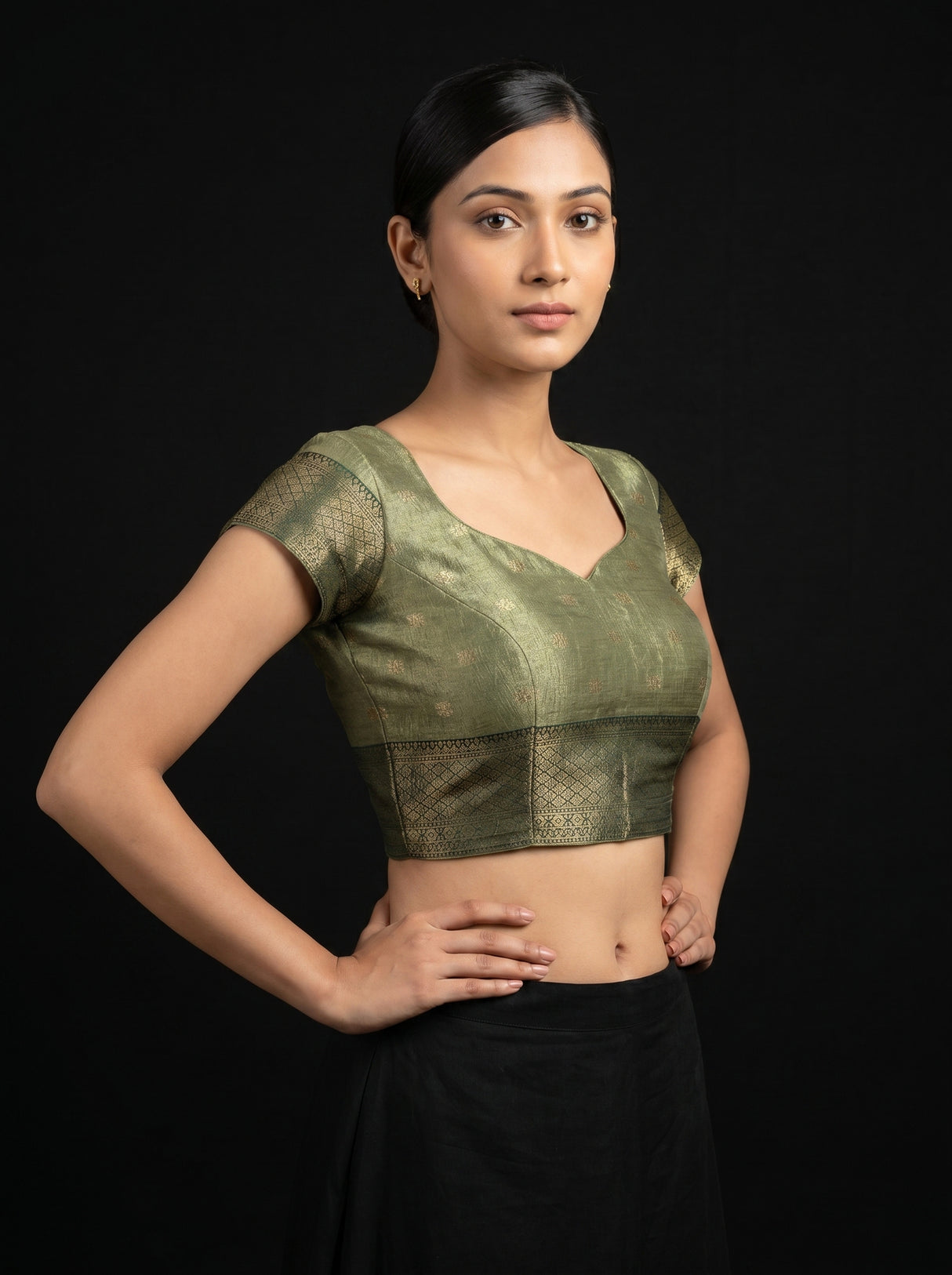 MIMOSA Green Banarasi Art Silk Saree — blouse close-up