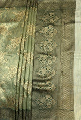 MIMOSA Green Banarasi Art Silk Saree — pallu and zari work detail