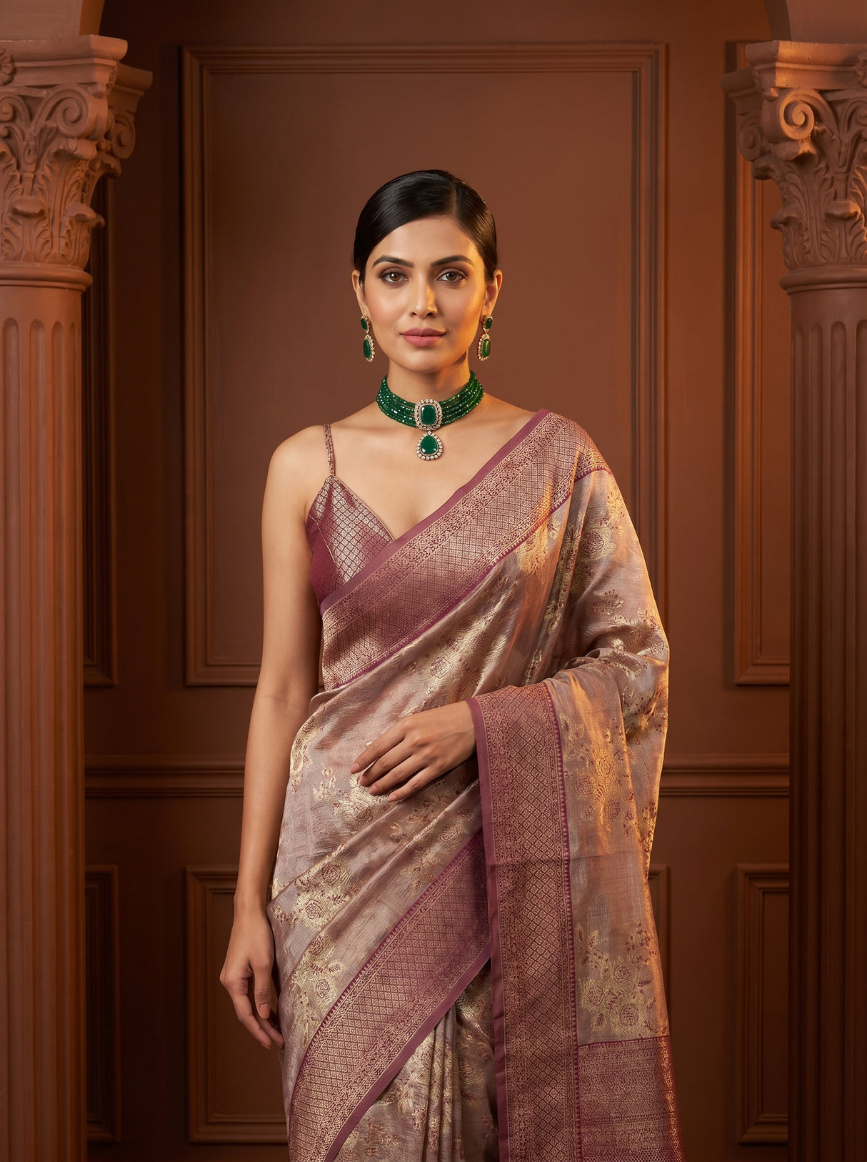 MIMOSA Magenta Banarasi Art Silk Saree — pose 10 styling detail
