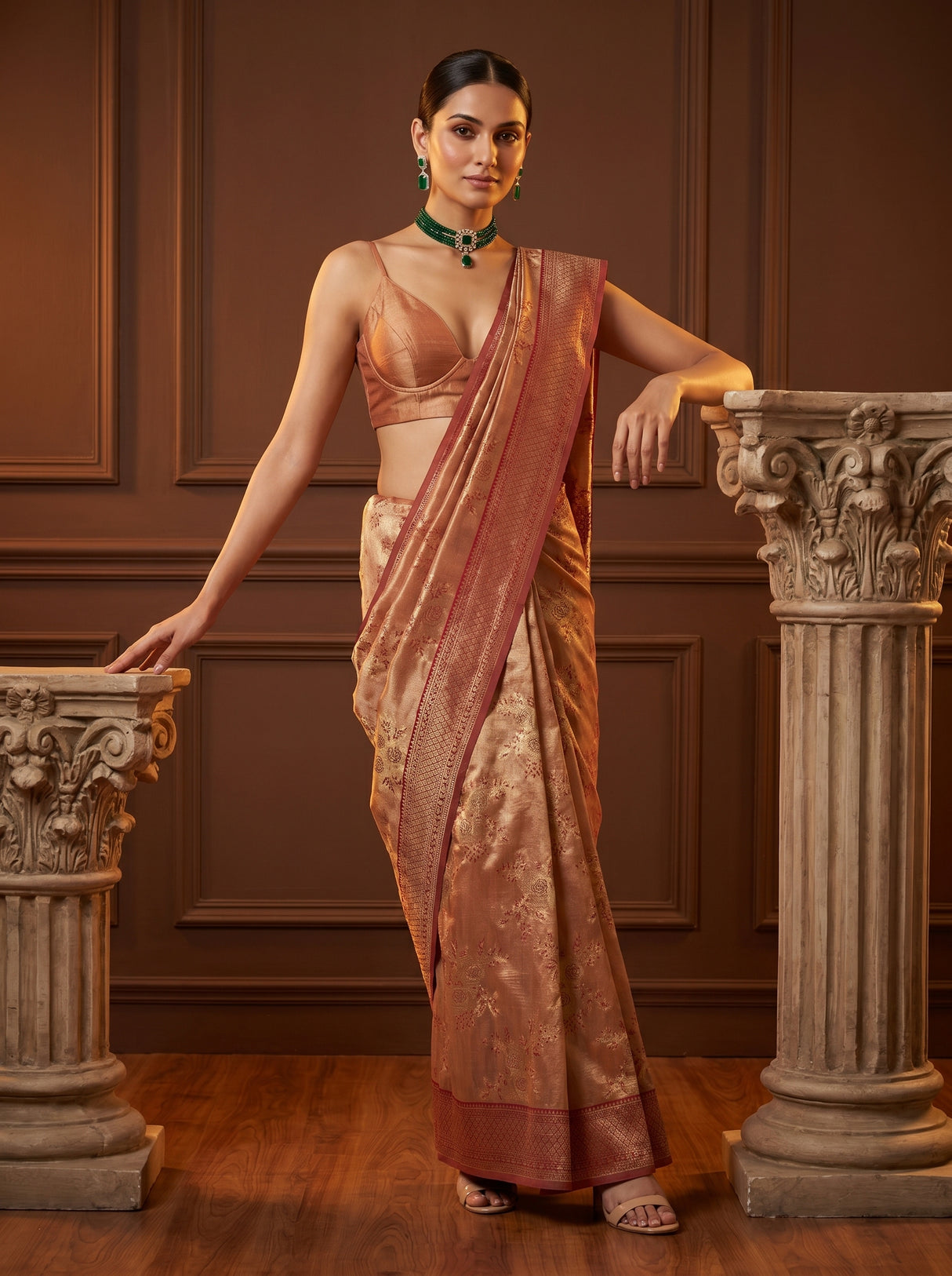 MIMOSA Maroon Banarasi Art Silk Saree — Fabric and Motif Detail