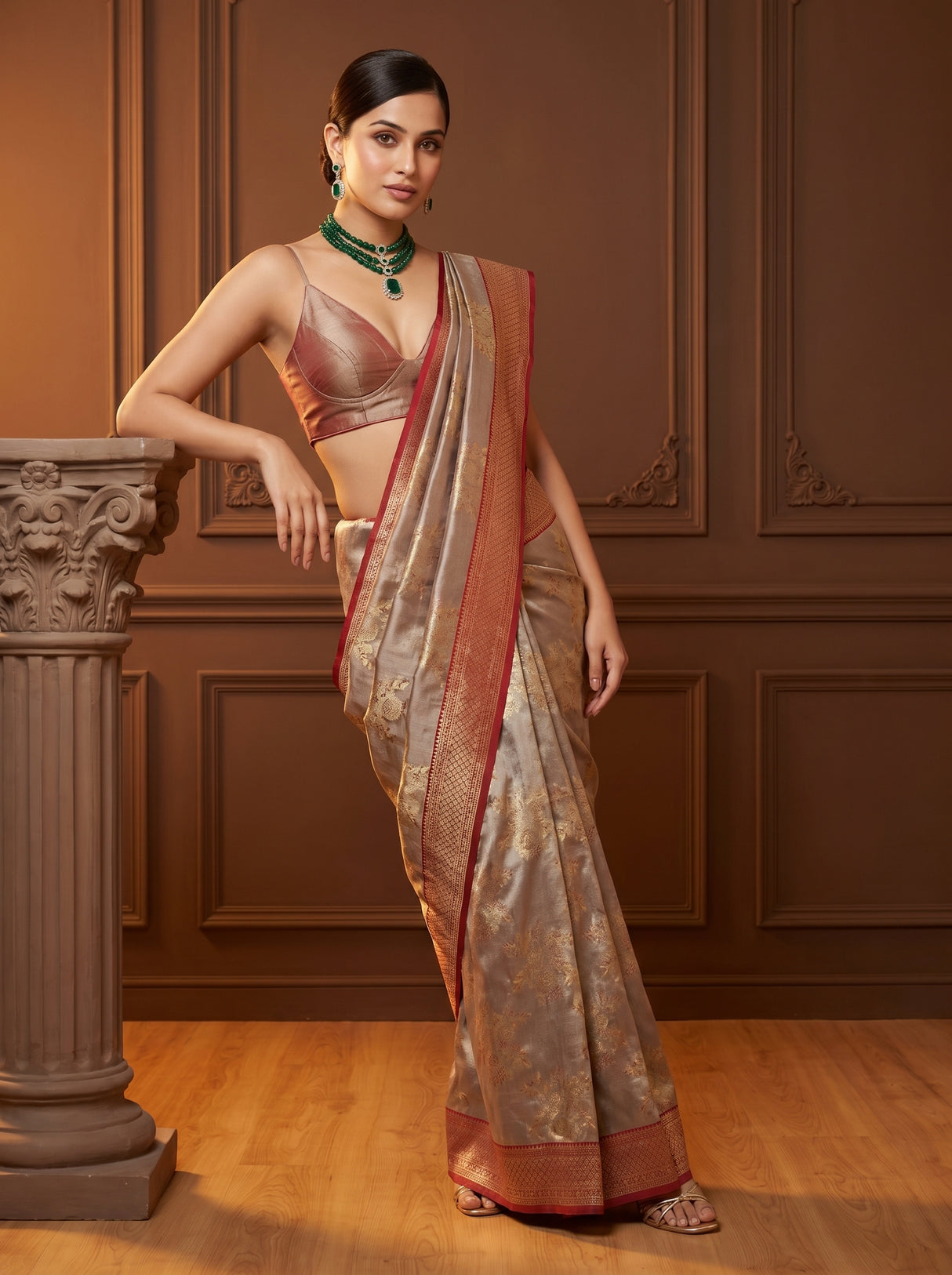 MIMOSA Maroon Banarasi Art Silk Saree — pose 8 styling detail