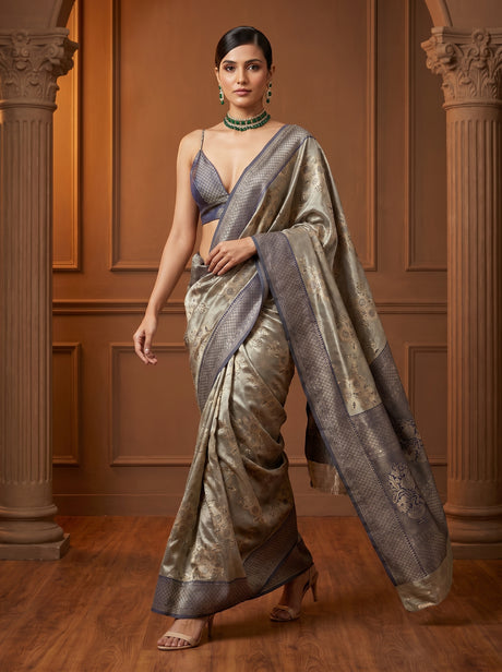 MIMOSA Navy Banarasi Art Silk Saree — Full View