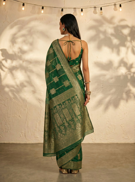 MIMOSA Green Banarasi Art Silk Saree — pose 2 styling detail