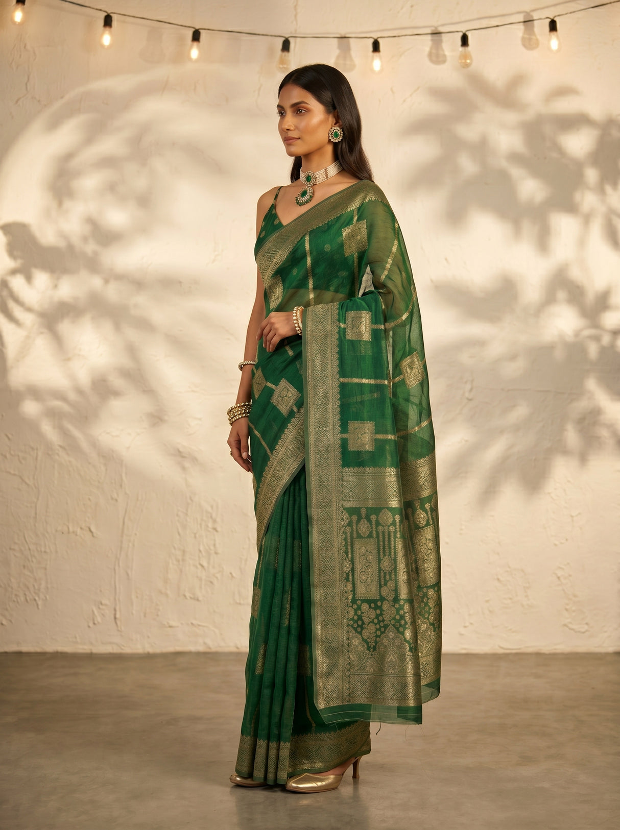 MIMOSA Green Banarasi Art Silk Saree — pose 3 styling detail