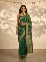 MIMOSA Green Banarasi Art Silk Saree — pose 6 styling detail