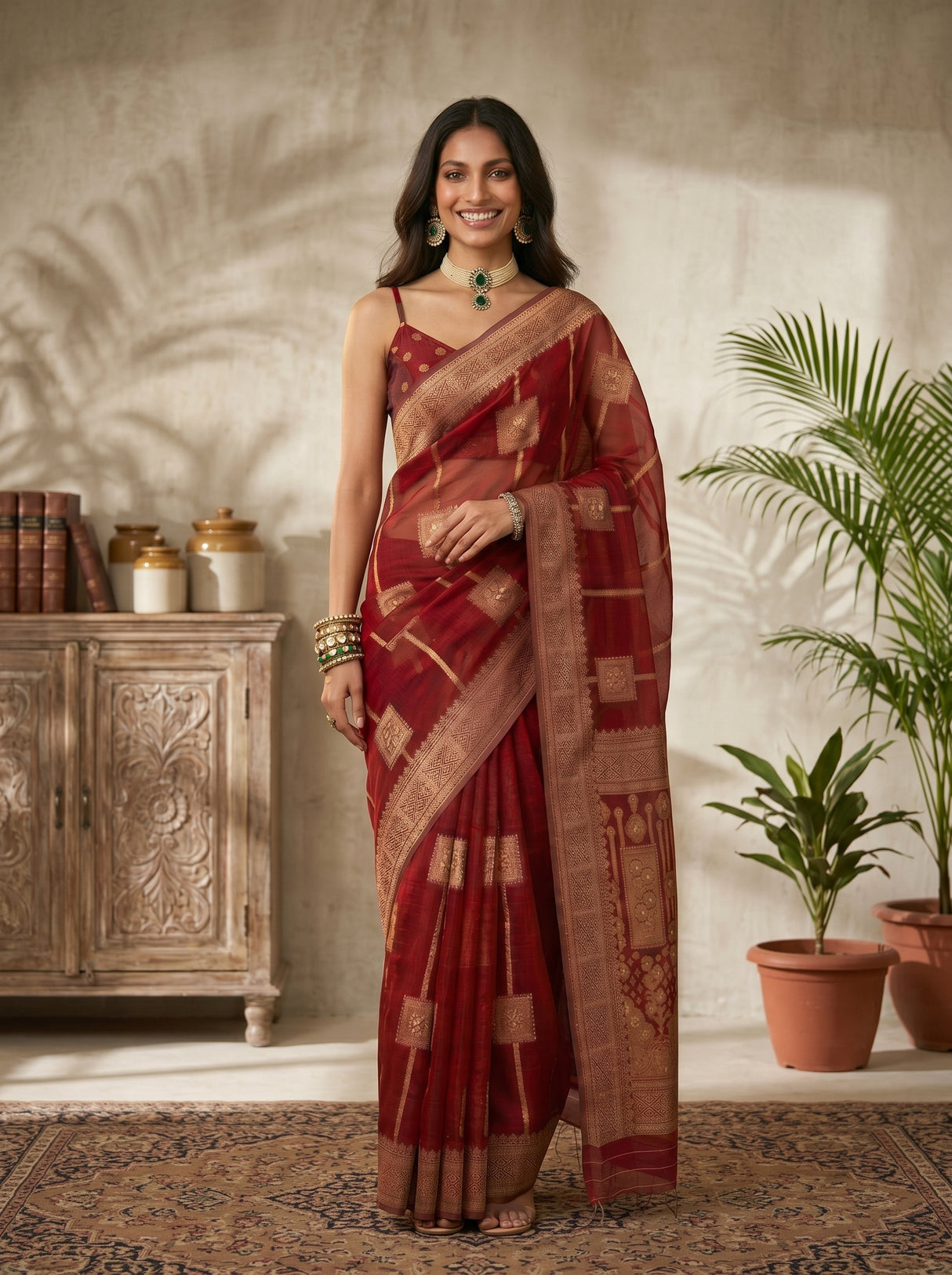 MIMOSA Maroon Banarasi Art Silk Saree — pose 10 styling detail