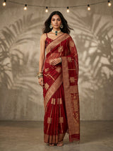 MIMOSA Maroon Banarasi Art Silk Saree — AI Model lifestyle pose