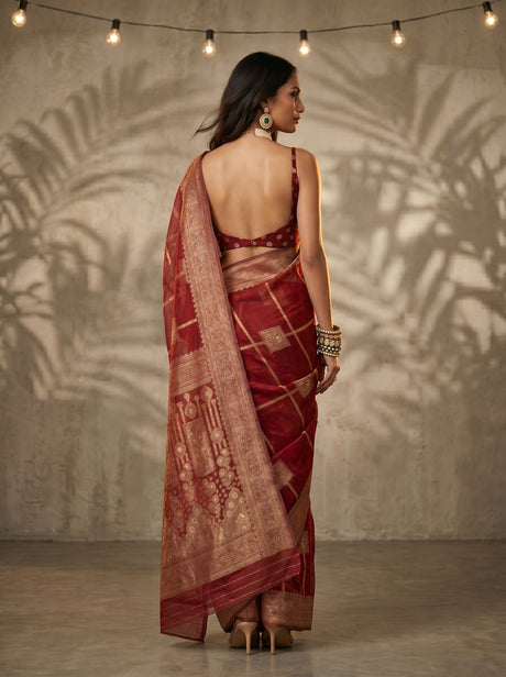 MIMOSA Maroon Banarasi Art Silk Saree — pose 2 styling detail