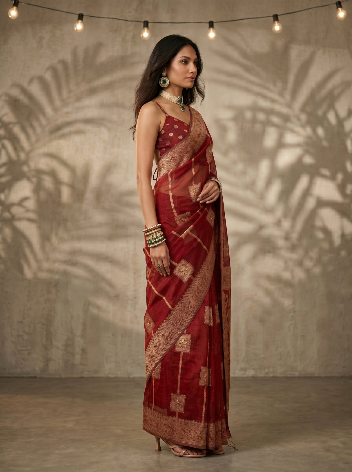 MIMOSA Maroon Banarasi Art Silk Saree — pose 3 styling detail