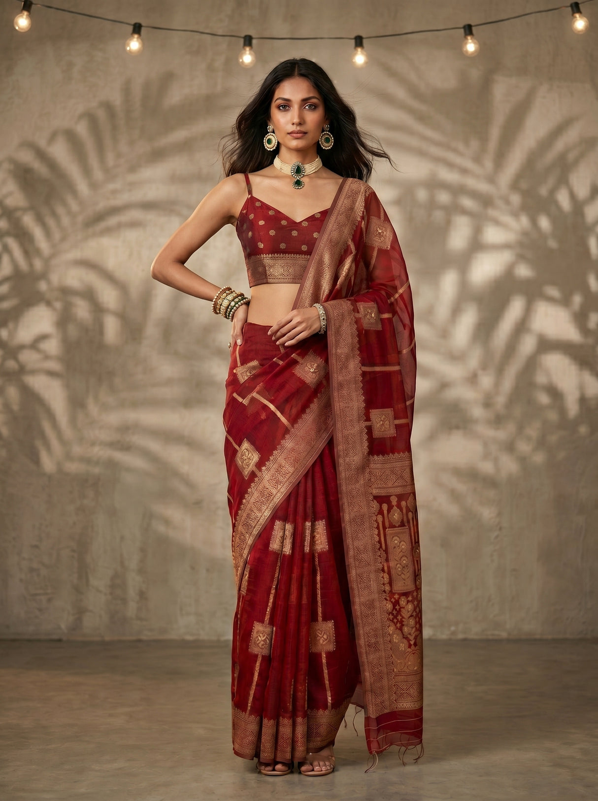 MIMOSA Maroon Banarasi Art Silk Saree — pose 4 styling detail