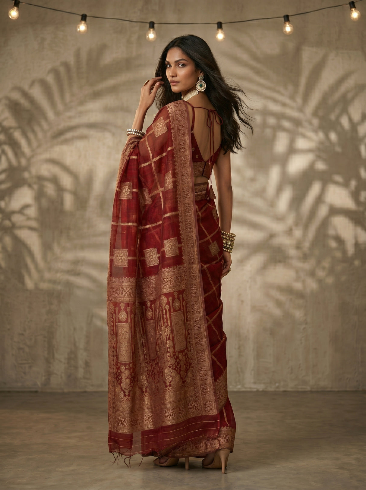 MIMOSA Maroon Banarasi Art Silk Saree — pose 5 styling detail
