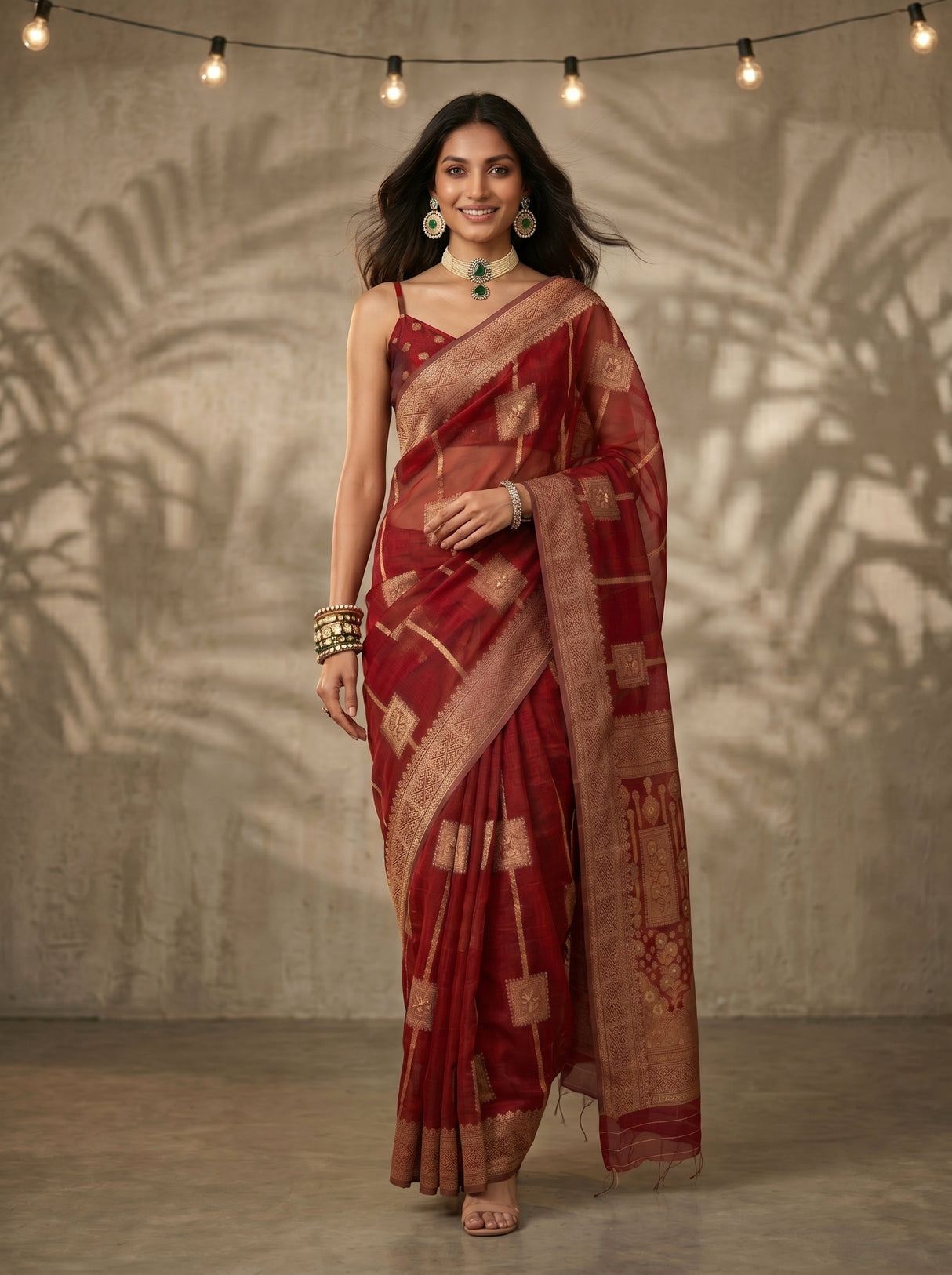 MIMOSA Maroon Banarasi Art Silk Saree — pose 6 styling detail