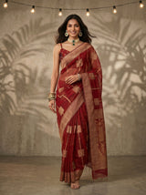 MIMOSA Maroon Banarasi Art Silk Saree — pose 6 styling detail