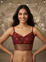 MIMOSA Maroon Banarasi Art Silk Saree — blouse close-up