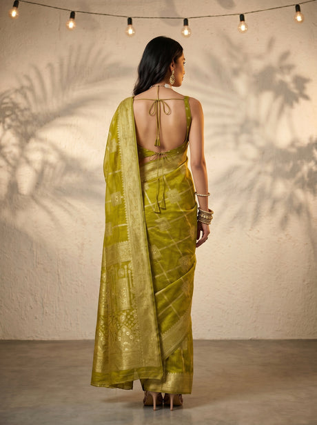 MIMOSA Olive Banarasi Art Silk Saree — pose 2 styling detail