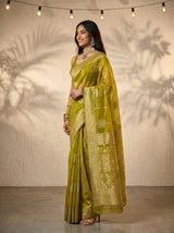 MIMOSA Olive Banarasi Art Silk Saree — pose 3 styling detail