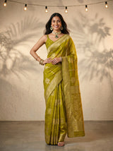 MIMOSA Olive Banarasi Art Silk Saree — pose 4 styling detail