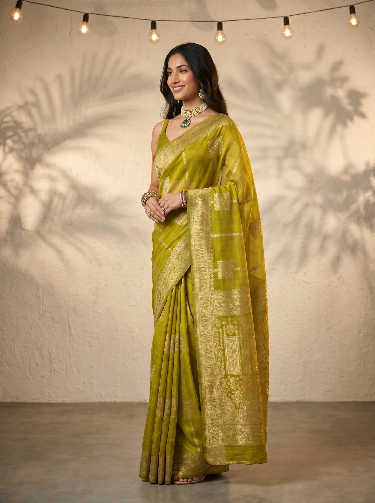 MIMOSA Olive Banarasi Art Silk Saree — pose 5 styling detail