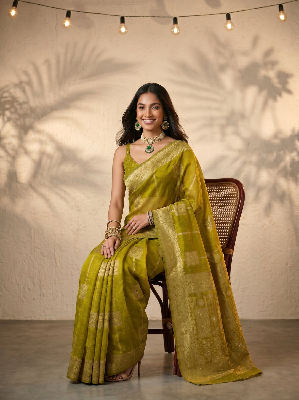 MIMOSA Olive Banarasi Art Silk Saree — pose 8 styling detail