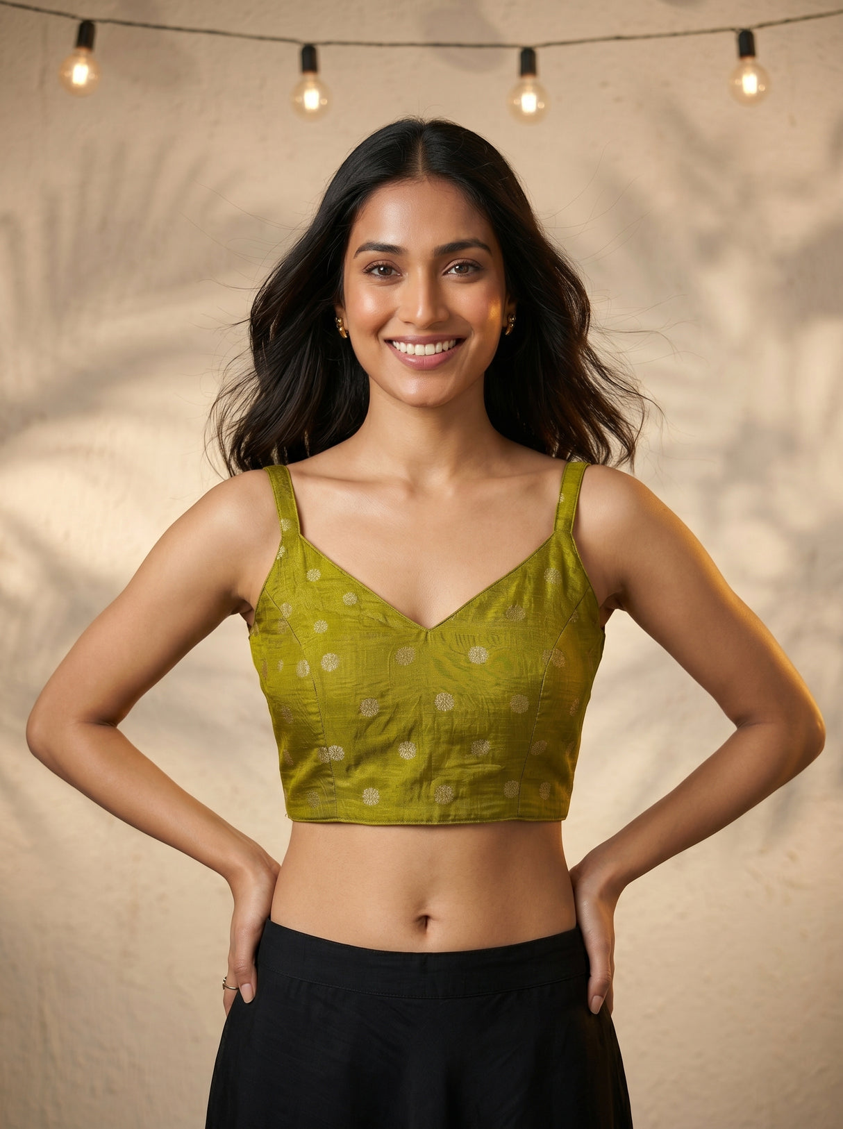 MIMOSA Olive Banarasi Art Silk Saree — blouse close-up