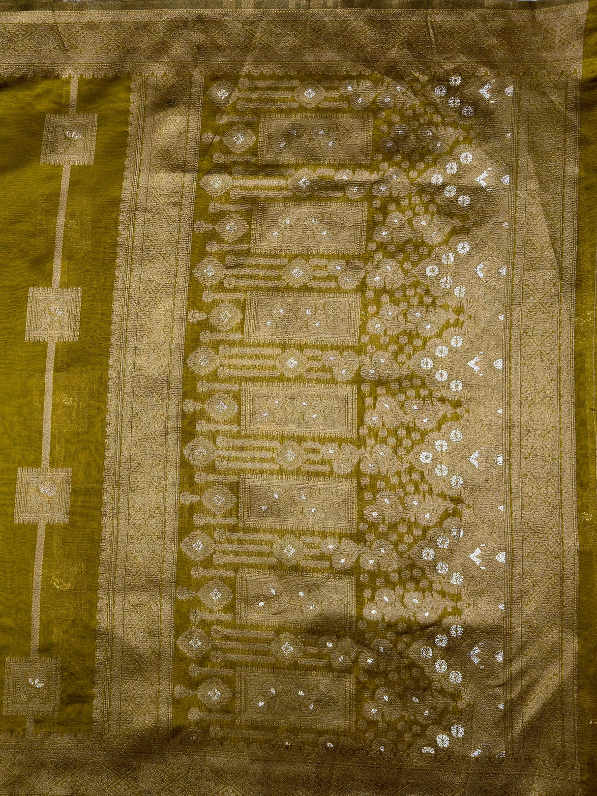 MIMOSA Olive Banarasi Art Silk Saree — pallu and zari work detail