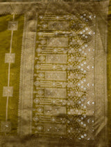 MIMOSA Olive Banarasi Art Silk Saree — pallu and zari work detail