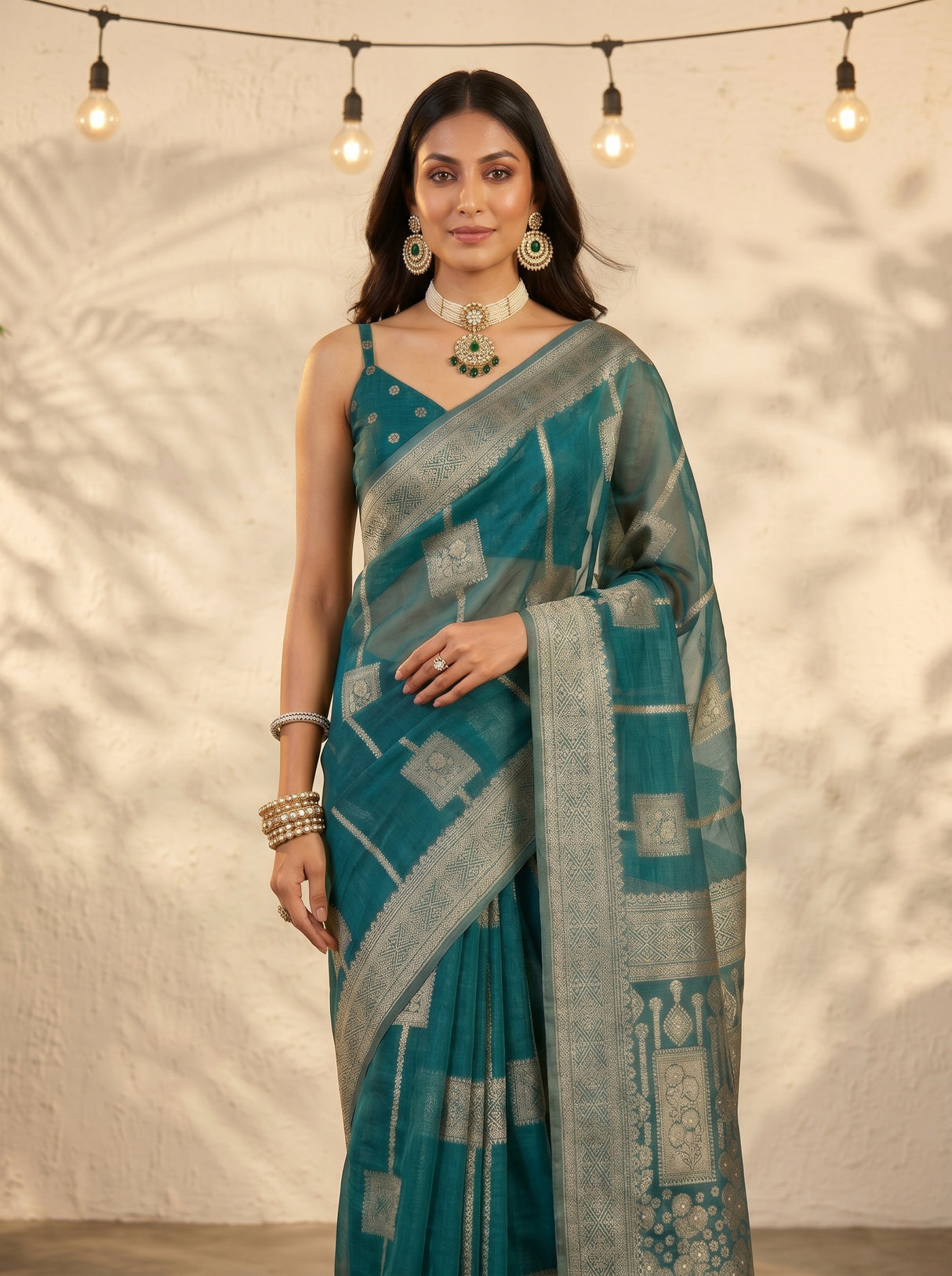 MIMOSA Sapphire Banarasi Art Silk Saree — pose 10 styling detail
