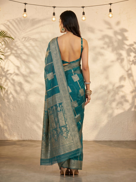 MIMOSA Sapphire Banarasi Art Silk Saree — pose 2 styling detail