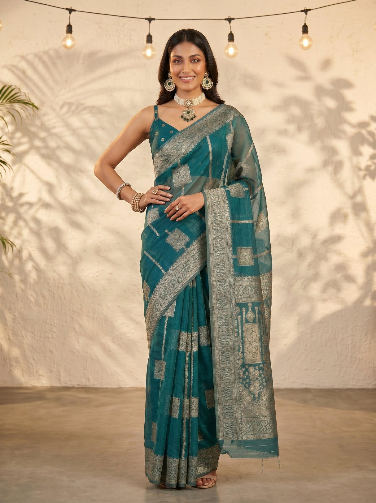 MIMOSA Sapphire Banarasi Art Silk Saree — pose 4 styling detail