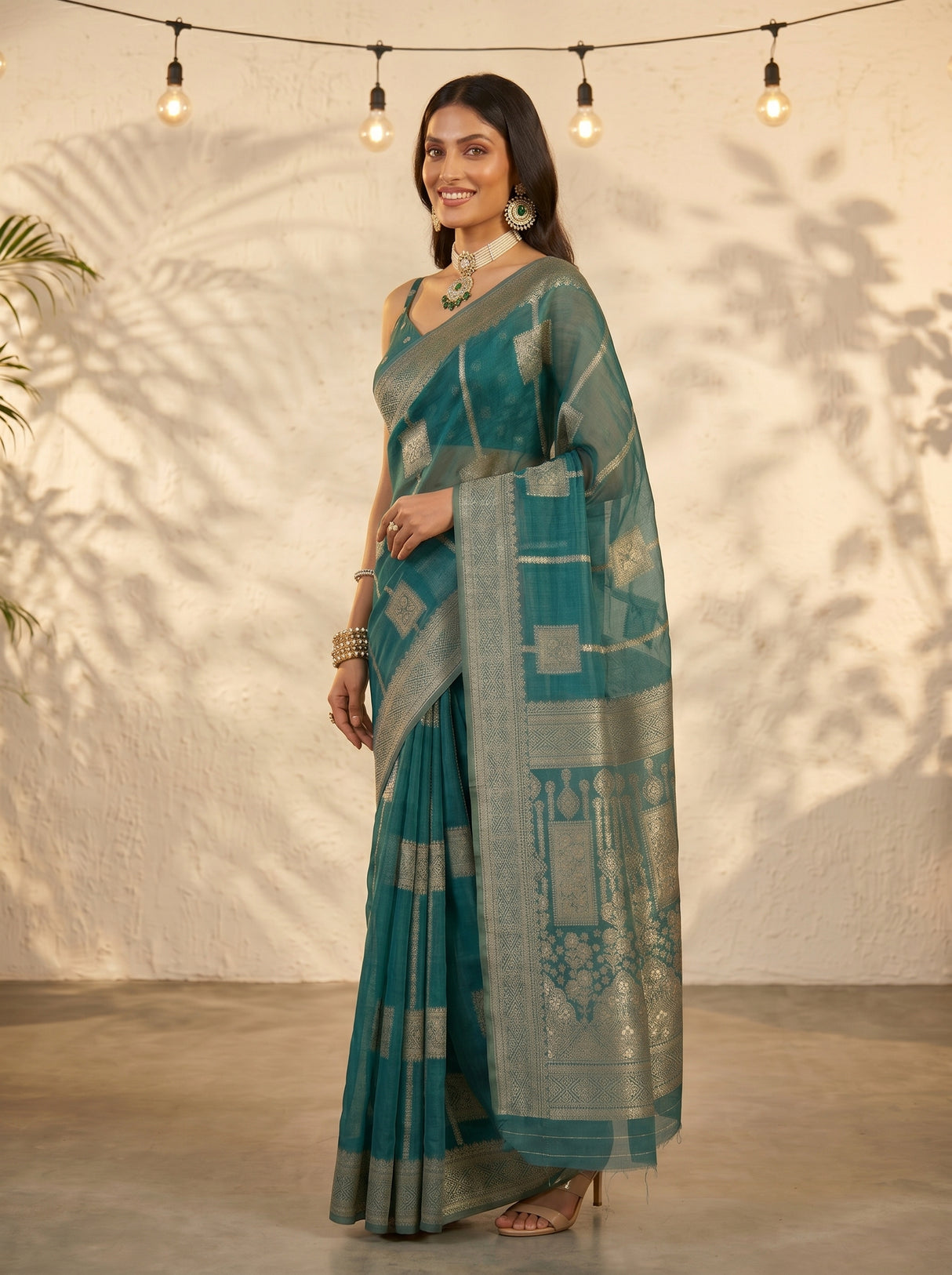 MIMOSA Sapphire Banarasi Art Silk Saree — pose 5 styling detail