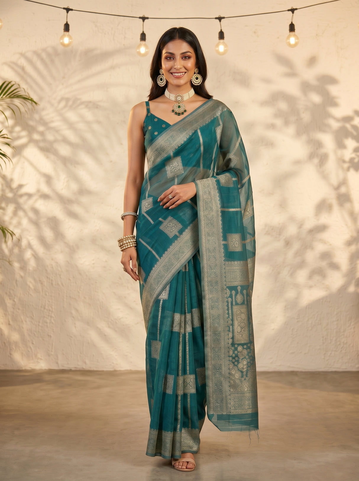 MIMOSA Sapphire Banarasi Art Silk Saree — pose 6 styling detail