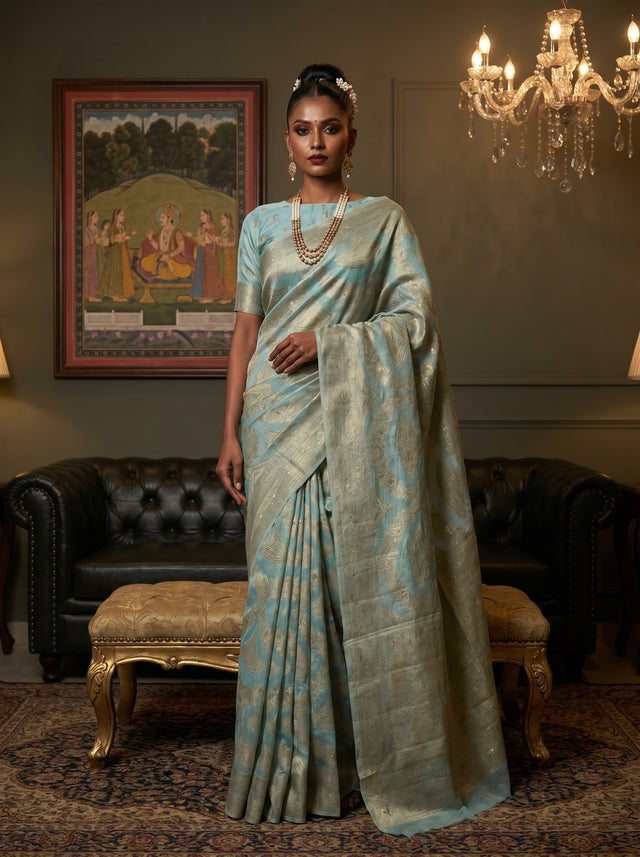 MIMOSA Ananda Banarasi Art Silk Saree — Full view on mannequin
