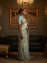 MIMOSA Ananda Banarasi Art Silk Saree — Model in a festive setting