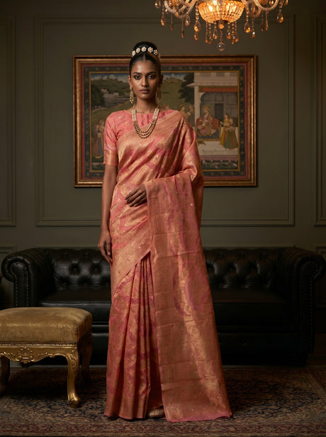 MIMOSA Gajari Banarasi Art Silk Saree — Full view on mannequin